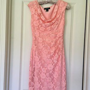Lauren by Ralph Lauren Peachy Pink Lace Overlay Dress -Women's size 4